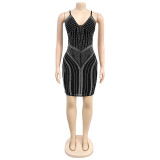 Strap bag arm short skirt rhinestone hot stamping dress
