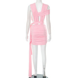 Circular hollow cross strap waist skirt dress