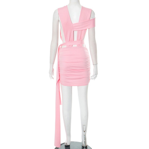 Circular hollow cross strap waist skirt dress