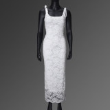 Strap butterfly condensation back lace double-layer jumpsuit long skirt