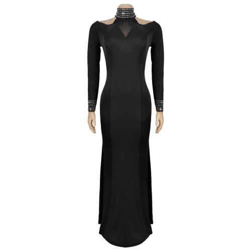 Solid color dress with wrapped arms and rhinestones