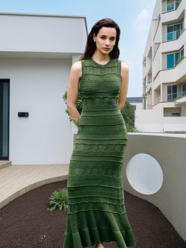 Striped Knitted Shirt+Long Sleeveless Dress with Mushroom Edge Set