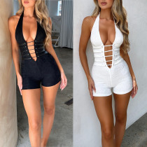 Mesh lace solid color jumpsuit