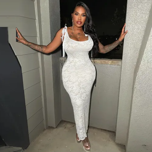 Strap butterfly condensation back lace double-layer jumpsuit long skirt