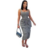 Workwear, large pocket vest, dress