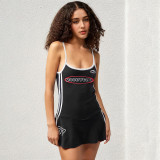 Strap digital striped ribbon contrasting A-line dress