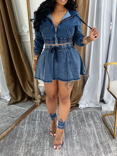 Washed denim skirt set