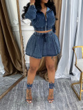 Washed denim skirt set