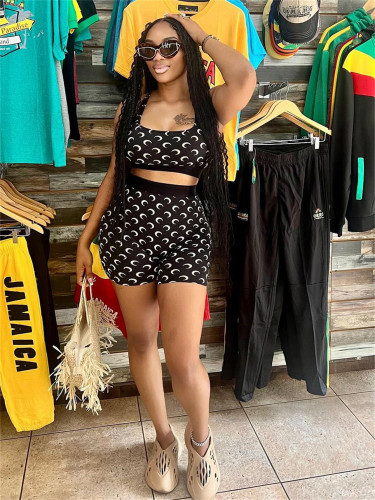 Moon print vest top shorts set