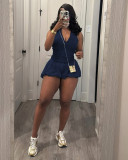 Washed sleeveless jumpsuit bubble shorts
