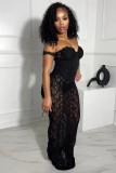 Strapless lace patchwork hollow jacquard micro transparent fishbone waist skirt set
