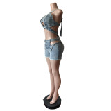 Strapless elastic shorts set with straps
