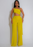 Hanging neck, strapless, pleated, tied rope wide leg jumpsuit