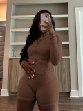 Sports tight fitting long sleeved shorts two-piece set