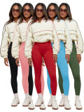 Drawstring waist nylon top yoga pants two-piece set