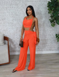 Hanging neck, strapless, pleated, tied rope wide leg jumpsuit
