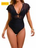 Hard cup gathering high waist split bikini two-piece set
