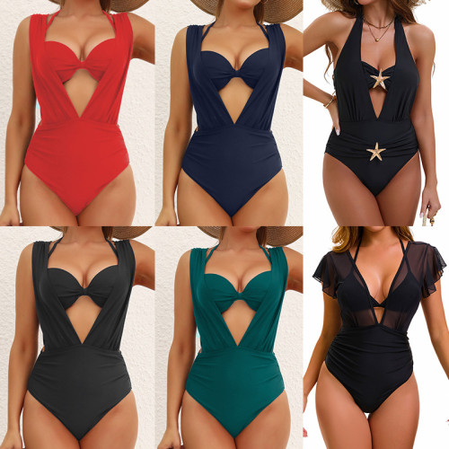 Hard cup gathering high waist split bikini two-piece set