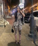 Irregular shoulder leopard print jumpsuit