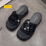 Thick bottomed sequined slope and waterproof platform anti slip slippers