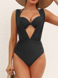 Hard cup gathering high waist split bikini two-piece set