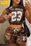 Drawstring sport leaf print shorts