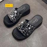 Thick bottomed sequined slope and waterproof platform anti slip slippers