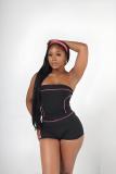 Color blocked line strapless shorts workout yoga set