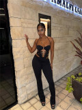 Hanging neck tie and backless jumpsuit