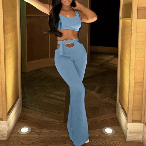 Sleeveless vest wide leg pants two-piece set
