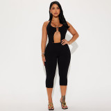 Metal buckle hollow hanging neck tie rope large exposed back low waist hip package set
