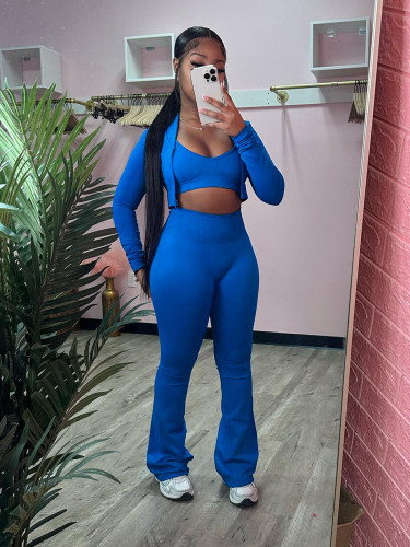 Crop Vest High waisted micro horn sports three piece set HR24046 