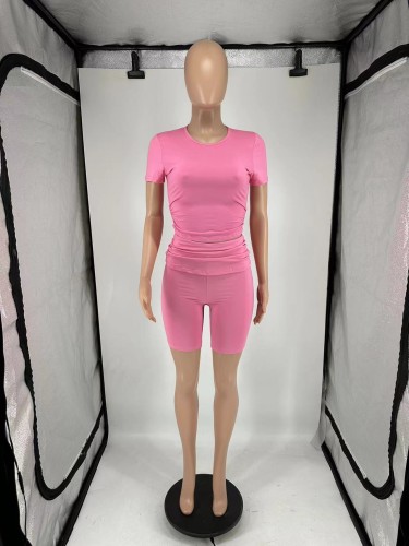 Short sleeved round neck flared shorts two-piece set