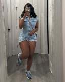 Elastic denim sleeveless slim fit jumpsuit