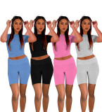 Short sleeved round neck flared shorts two-piece set