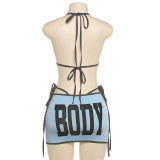 Strap printed vest bikini set K24S48638