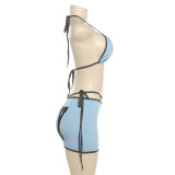 Strap printed vest bikini set K24S48638