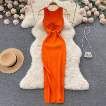 Twisted hollow out two-piece knitted dress