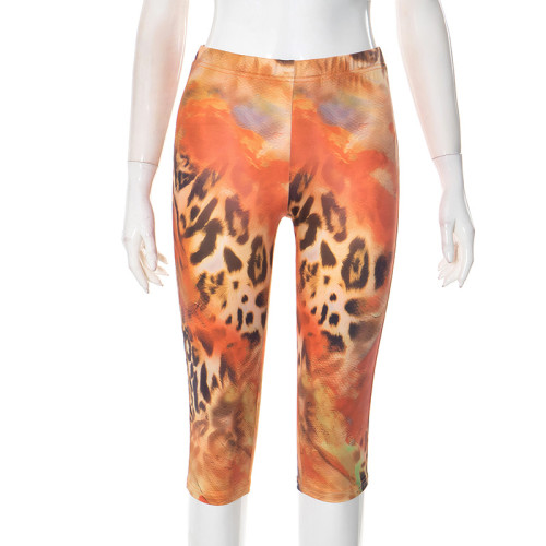Leopard print tight cropped pants