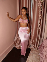 Bright hanging satin split hip skirt