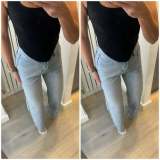 Hot stamping star high waisted washed denim pants straight leg pants