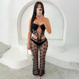 Lei ribbon padded neck strap strapless hollow waist jumpsuit