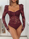 Lace lace patchwork square collar jumpsuit