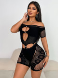 Lace hollowed out see through one shoulder strapless jumpsuit