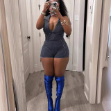 Threaded distressed collar tight jumpsuit