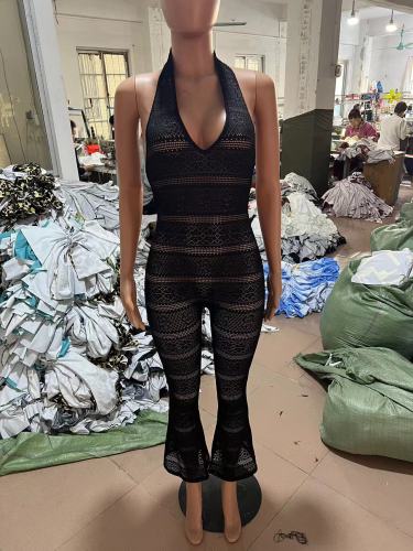 Lace hollow tight jumpsuit