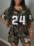 Letter printed shorts rugby basketball women's suit