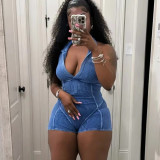 Threaded distressed collar tight jumpsuit
