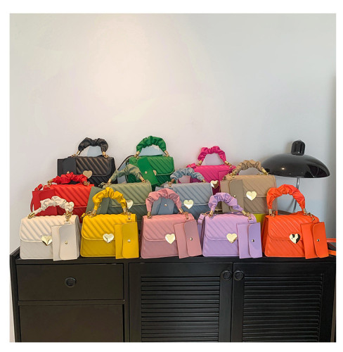 Peach Heart Lock Handheld Single Shoulder Cross Shoulder Small Square Bag