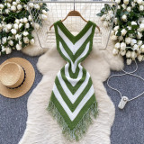Holiday color blocked diamond patterned irregular fringe dress W899262916096